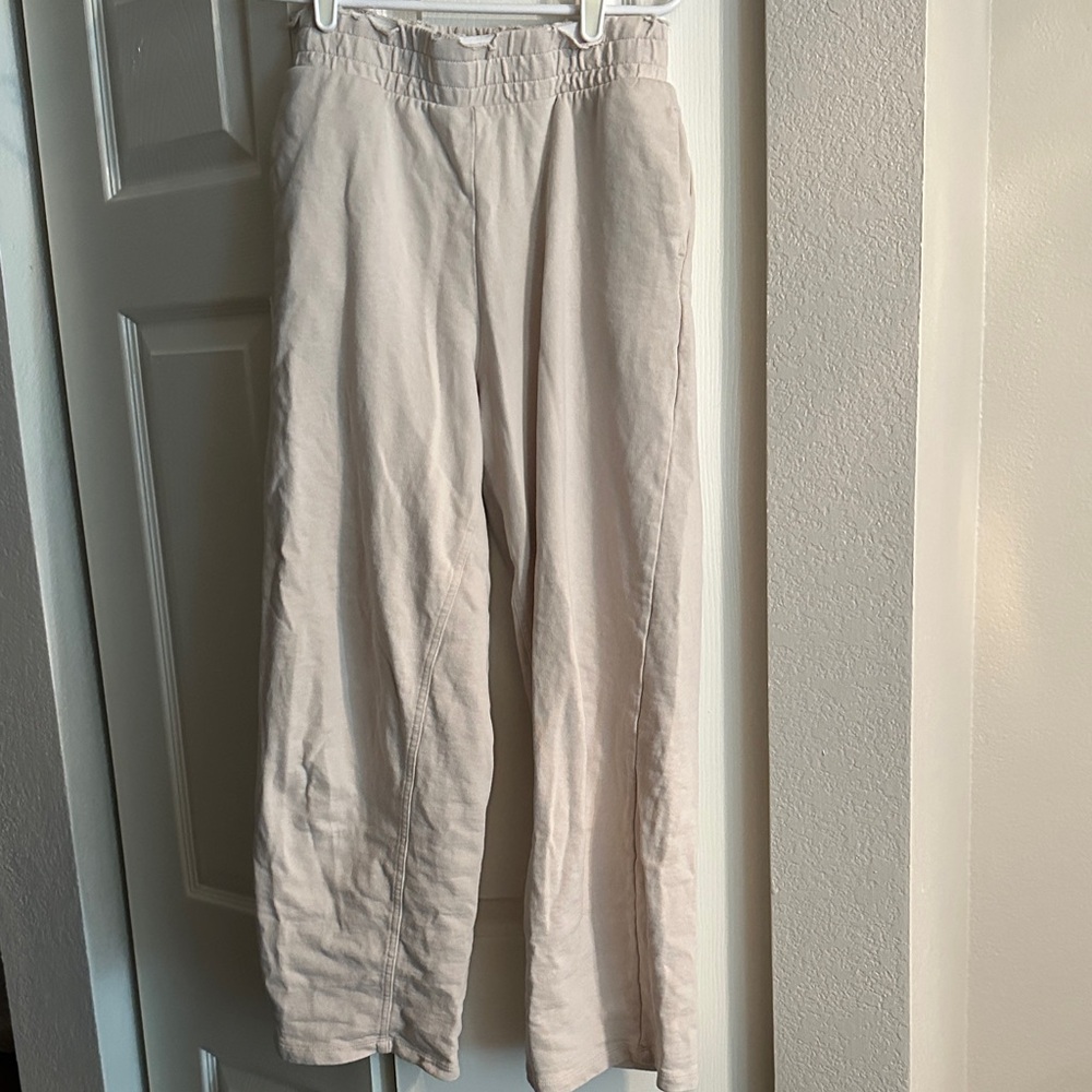 NWT ZARA Distressed Waistband Mid Rise Leisure Wide Leg Sweatpants S